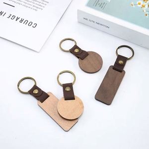 WSY896 Wholesale Wood Laser <b>Blanks</b> Key <b>Ring</b> Custom Leather Wood Key Chain DIY Wooden Keychain for Business Gift - Product Image 2