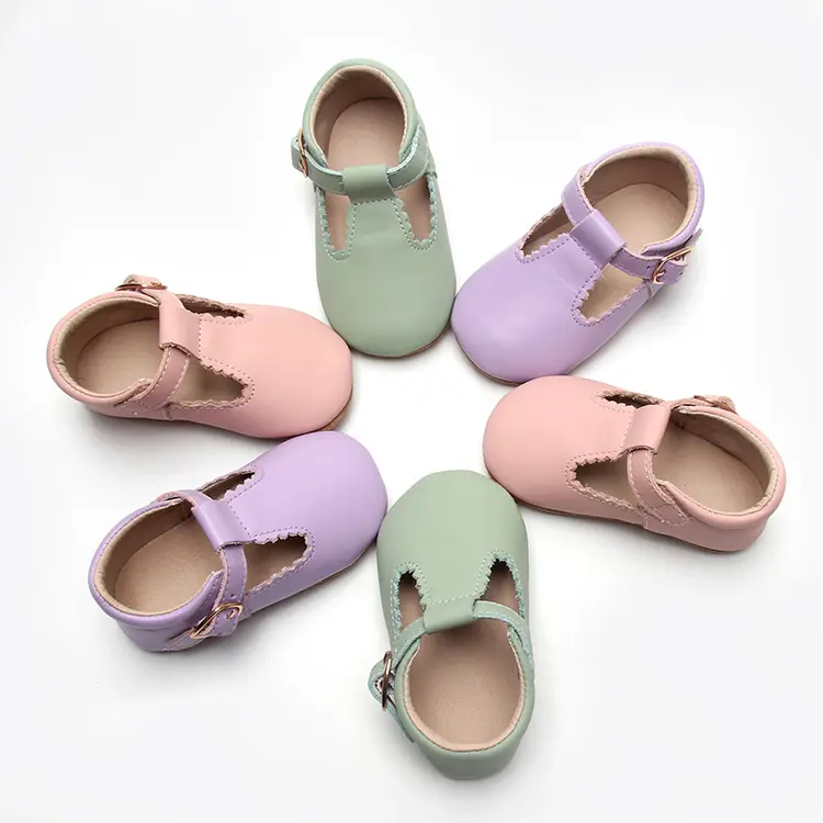 Fabriek Nieuwe Ontwerpers Meisje Kids Baby Leer T Bar Schoenen Pasgeboren Peuter Schoenen Soft Sole Walking Baby Schoenen