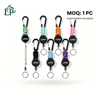 Porte-clés mousqueton rétractable robuste avec cordon PVC extensible 70 cm, étanche, pour camping et activités de plein air