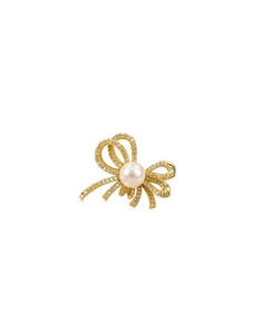 Bowknot Pearl Ring Pave Setting Natural Round Stone Women's Glam Style - Product Image 1