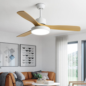 Nordic Style Wood Color <b>Ceiling</b> <b>Fan</b> Light With Led Fixed Blade For Living Room And Study 10-15 Sqm - Product Image 1