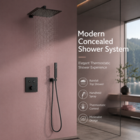 Système de douche thermostatique mural carré chromé à double fonction avec douchette à main, design moderne, en cuivre