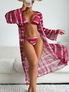 2025 maillot de bain bikini à fleurs pour femmes bonne vente ensemble de trois pièces en tissu spécial avec position du logo avant - Product Image 6