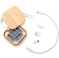 Cable de carga de bambú Caja de almacenamiento de cable de datos 60W Carga rápida 6 en 1 Soporte universal para teléfono móvil Conversión de múltiples cabezales