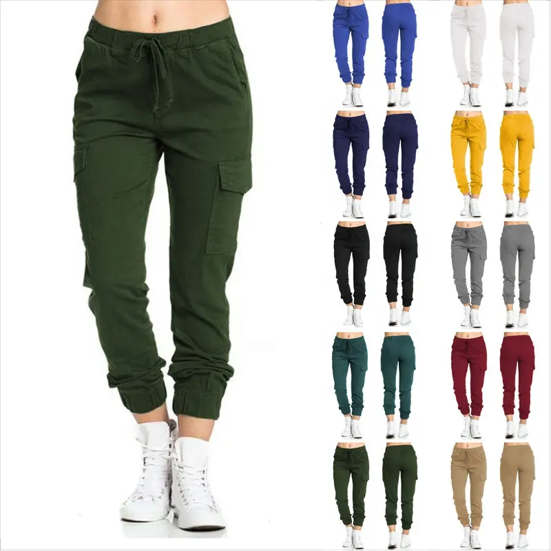 2022Lazybaby Women Drawstring Jogger Cargo Pants Trousers Solid Color Sweatpants with Pockets