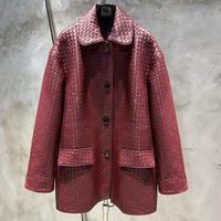 Veste en cuir à simple boutonnage en cuir d'agneau véritable pour femme, coupe oversize, tissée