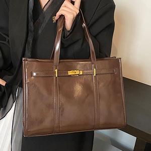 女式办公室通勤公文包手提袋防水开放式聚氨酯材料大容量冬季时尚便携 - Product Image 3