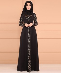 Abaya a Maniche Lunghe in Morbido Poliestere con Paillettes e Nappe, Traspirante, Stile Dubai Turco, Hijab Kaftan Djellaba da Donna per la Preghiera Musulmana - Product Image 3
