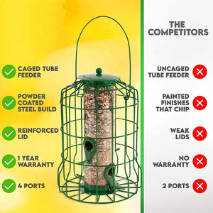 Mangeoires d'oiseaux dissuasives d'écureuil pour l'extérieur suspendues Tube en <span class=keywords><strong>cage</strong></span> à 4 ports Mangeoire pour oiseaux sauvages en acier résistant à la mastication et aux intempéries - Product Image 2
