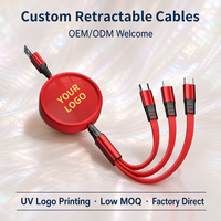 Câble USB rétractable 3 en 1 personnalisé avec logo imprimé UV, en ABS, portable, charge rapide, multi-chargeur pour iPhone, Micro Type C