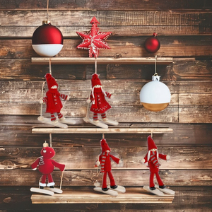 Adornos Navideños Hechos a Mano, Muñecos Pequeños Rojos de Algodón Tejido, Decoraciones Colgantes Estilo Festivo, Juego de 4 Piezas - Product Image 3