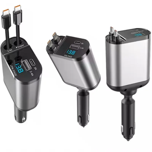Retractable 38W 4-in-1 Fast Car Phone Charger <strong>Type</strong> <strong>C</strong> <strong>Adapter</strong> with Built-in Two USB Cables - Product Image 1