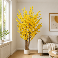 Pohon Bunga Forsythia Kuning Buatan, Tanaman Lantai Palsu yang Mekar untuk Dekorasi Ruang Tamu, Dekorasi Musim Semi Komersial, Grosir