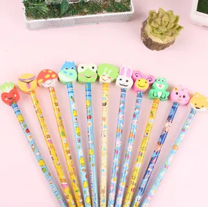 Бесплатные образцы, дешевые милые кавайные круглые декоративные карандаши на заказ, ластик для 2d животных, персональный набор карандашей для рекламных подарков