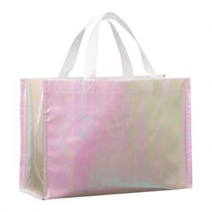 Custom Reusable Pink Holographic <b>Metallic</b> Shiny Laminated Non Woven <b>Bag</b> Iridescent Non-Woven Shopping <b>Tote</b> <b>Bag</b> With Logo - Product Image 2