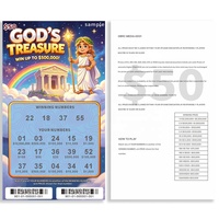 Fabricant en gros de cartes à gratter personnalisées imprimées sur mesure, billets de loterie personnalisés « Trésor de Dieu » avec matrice de prix