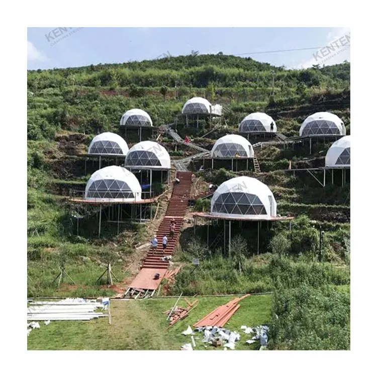 KENTEN tente dôme géodésique extérieure personnalisée tentes de camping camps geodome hôtel préfabriqué pvc dôme maison tentes de glamping avec salle de bain