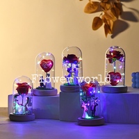 Rose en soie rouge enchantée dans un dôme en verre avec lumières LED pour mariage, saint-valentin, remise des diplômes ou Halloween