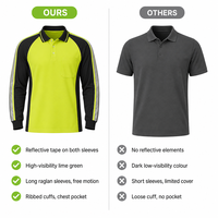 Chemise de travail de sécurité à blocs de couleur orange et lime, manches raglan, polos réfléchissants haute visibilité pour la sécurité des entrepôts et la circulation