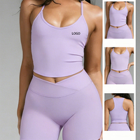 Soutien-gorge de sport pour femme à col halter et décolleté en V, débardeur ajusté dos nageur, doux et extensible pour la gym, le yoga et le fitness, logo personnalisé