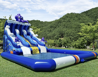 Piscine gonflable PVC de toboggan de poulpe de conception de vague bleue portative de CE pour des enfants