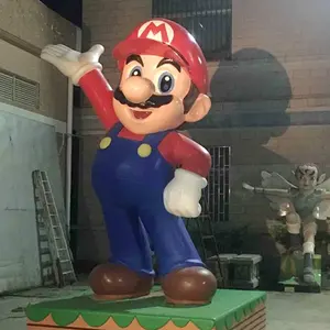 Outdoor Cartoon Worker Character Life Size Fiberglass Super Mario Statue Sculpture