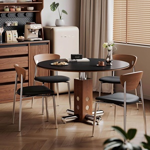 Premium Sintered Stone Round Dining <strong>Table</strong> Solid Wood Frame Bauhaus Style Modern Minimalist <strong>Kitchen</strong> <strong>Table</strong> <strong>for</strong> <strong>Small</strong> Space CZ072 - Product Image 1