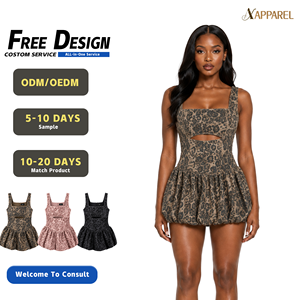 Vestido Mini con Estampado de Leopardo y Dobladillo con Burbujas para Mujer, Cuello Cuadrado, Abertura en el Ombligo, Tirantes Anchos, para Fiesta, Fabricante OEM ODM, A&J GRS - Product Image 1