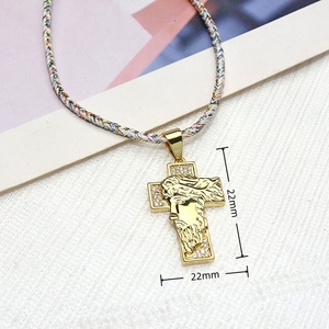 Kalung Liontin Salib Ankh Malaikat Bunda Maria Yesus Berlapis Emas NZ1713 dengan Rantai Tali Kepang, Perhiasan Kristen Katolik - Product Image 5