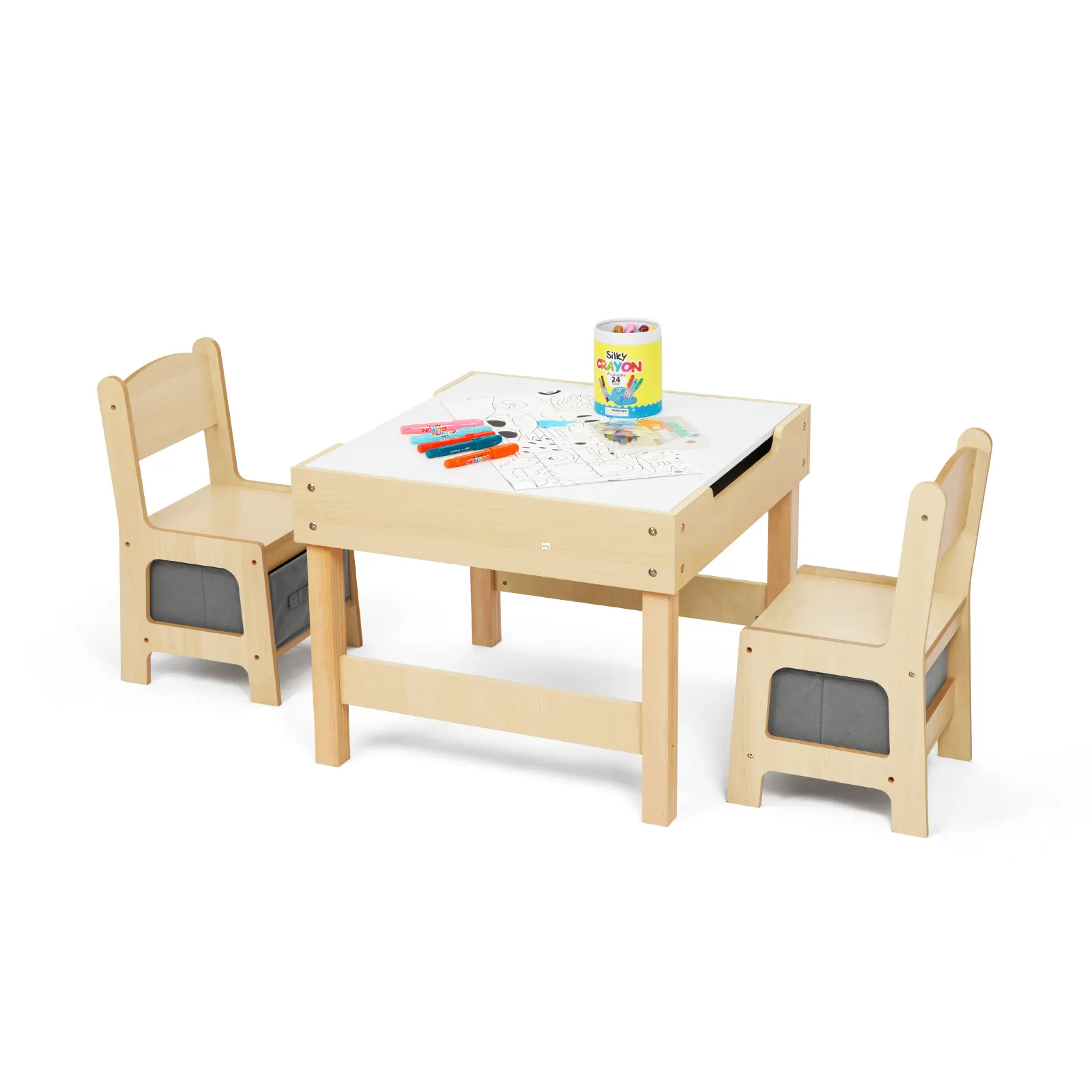 Wood Kids' Furniture Sets Double Side blackboard Table and Chairs for kids Activity Table with Storage box