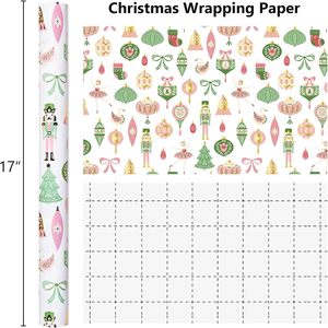 Papel de regalo navideño con impresión dorada a doble cara de un patrón de galletas de nuez con líneas de corte en la parte posterior, personalizado. - Product Image 2