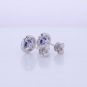 Starsgem 14K Or massif avec pierres précieuses de laboratoire de forme ronde de 4,5 mm, taille naturelle, bleu royal, boucles d'oreilles clous - Product Image 3