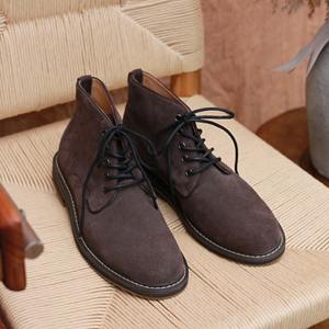 Botas de suela gruesa de ante con punta en pico de cuero genuino Retro británico Americana Botas gruesas Botas de montar versátiles - Product Image 4