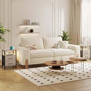 Juego de 2 Mesitas de Noche, Mesita de Noche con Estación de Carga y Luces LED, Mesa Auxiliar con 2 Cajones de Tela para Dormitorio - Product Image 6