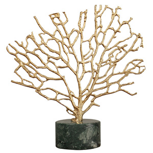 Modern Minimalist Brass Coral Tree <b>Ornament</b> Marble Base 2Pcs Living Room Decor - Product Image 5