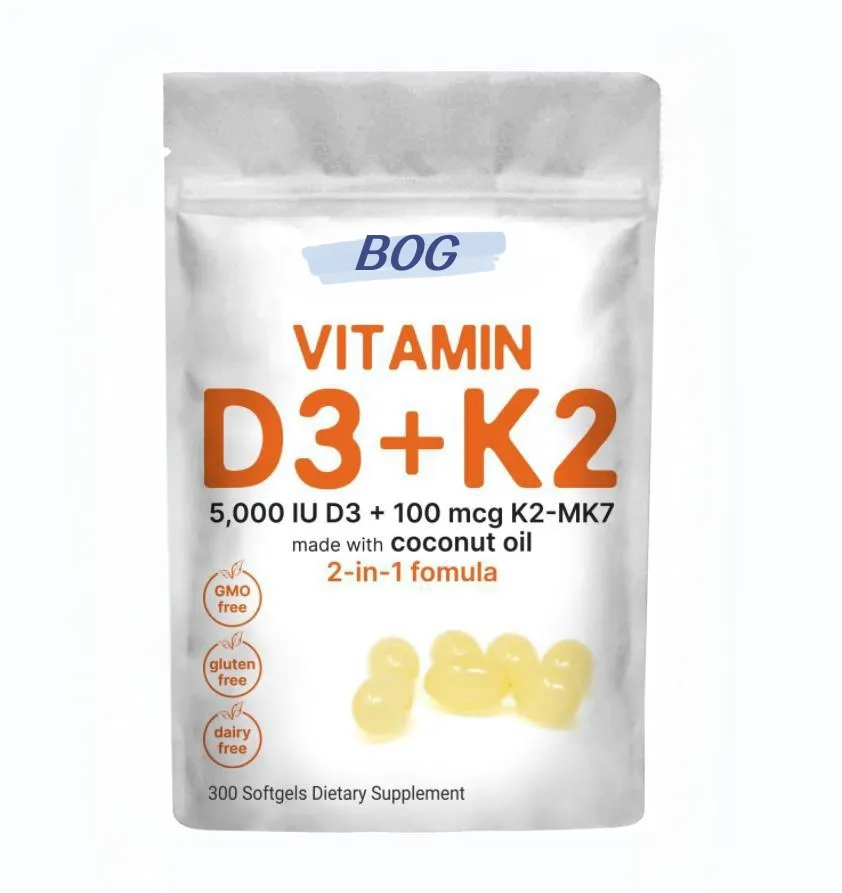Label pribadi Vitamin D3 K2 (MK-7 Vitamin D + Vitamin K) untuk penyerapan lengkap pendukung kalsium & kekebalan jantung tulang non-gmo