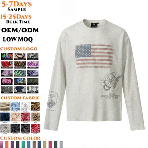 T-shirt à manches longues en maille gaufrée avec logo personnalisé, style streetwear, effet vieilli, motif graphique, pour hommes, vente en gros, tee-shirt vierge TKAN6649 - Product Image 1