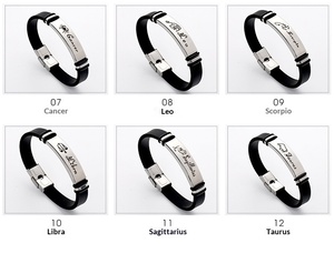 Bracelet 12 Constellations en Acier Inoxydable, Manchette en Caoutchouc, Signe Astrologique, Bijou Punk, Cadeau pour Couples et Amoureux - Product Image 4