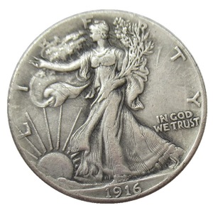 Réplique de pièce de monnaie commémorative Walking Liberty Half Dollar de style antique, 1916S-1947S, en laiton plaqué argent, à imprimer, pièce de collection - Product Image 1