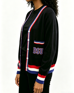 2026 Custom Delaware Girl Knit <strong>Cardigan</strong> Black and <strong>Navy</strong> Varsity Jacket Sweater DSU Soft Breathable College Knit Fall Uniform Coat - Product Image 3
