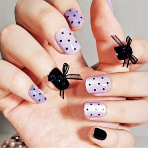 Hecho a mano 3D lazos corbata encantos prensa en las uñas de alta calidad suave Gel negro púrpura uñas postizas <span class=keywords><strong>Poke</strong></span> Dot Art Bling ojo de gato puntas de uñas - Product Image 3