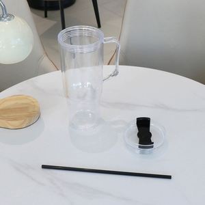 Custom logo <b>Large</b> Capacity DIY with Handle Reusable Double-layer Plastic Straw <b>Cup</b> for Smoothie Cocktail Beer Soda Fruit Juice - Product Image 5