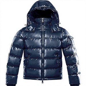 Veste matelassée unisexe bleu marine, fermeture éclair, coupe-vent, rembourrage en polyester, manteau d'hiver décontracté, coupe régulière, anti-UV - Product Image 3