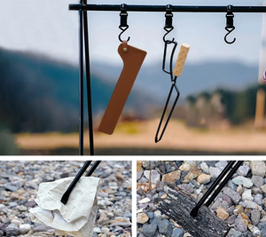 Outils de barbecue de cheminée de clip de charbon de <span class=keywords><strong>bois</strong></span> anti-brûlure, tisonnier de feu de camping avec le ressort - Product Image 3