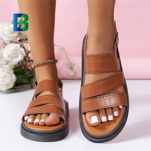 BARCHON LJ4213 negro marrón piedra estampado cuero Sandalias Mujer Zapatos 2024 verano moda plataforma calzado Sandalias planas - Product Image 5