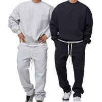 Ensemble sweat à capuche et pantalon de survêtement en molleton 100 % coton pour homme, coupe oversize décontractée, hiver, couleur unie, grammage lourd