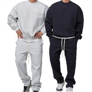 Ensemble sweat à capuche et pantalon de survêtement en molleton 100 % coton pour homme, coupe oversize décontractée, hiver, couleur unie, grammage lourd - Product Image 4
