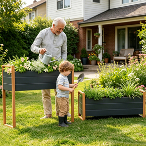 <span class=keywords><strong>Jardinera</strong></span> Elevada de Metal Resistente, Fácil de Montar, Rectangular, Grande, con Marco de <span class=keywords><strong>Madera</strong></span> para Jardín Exterior - Product Image 4