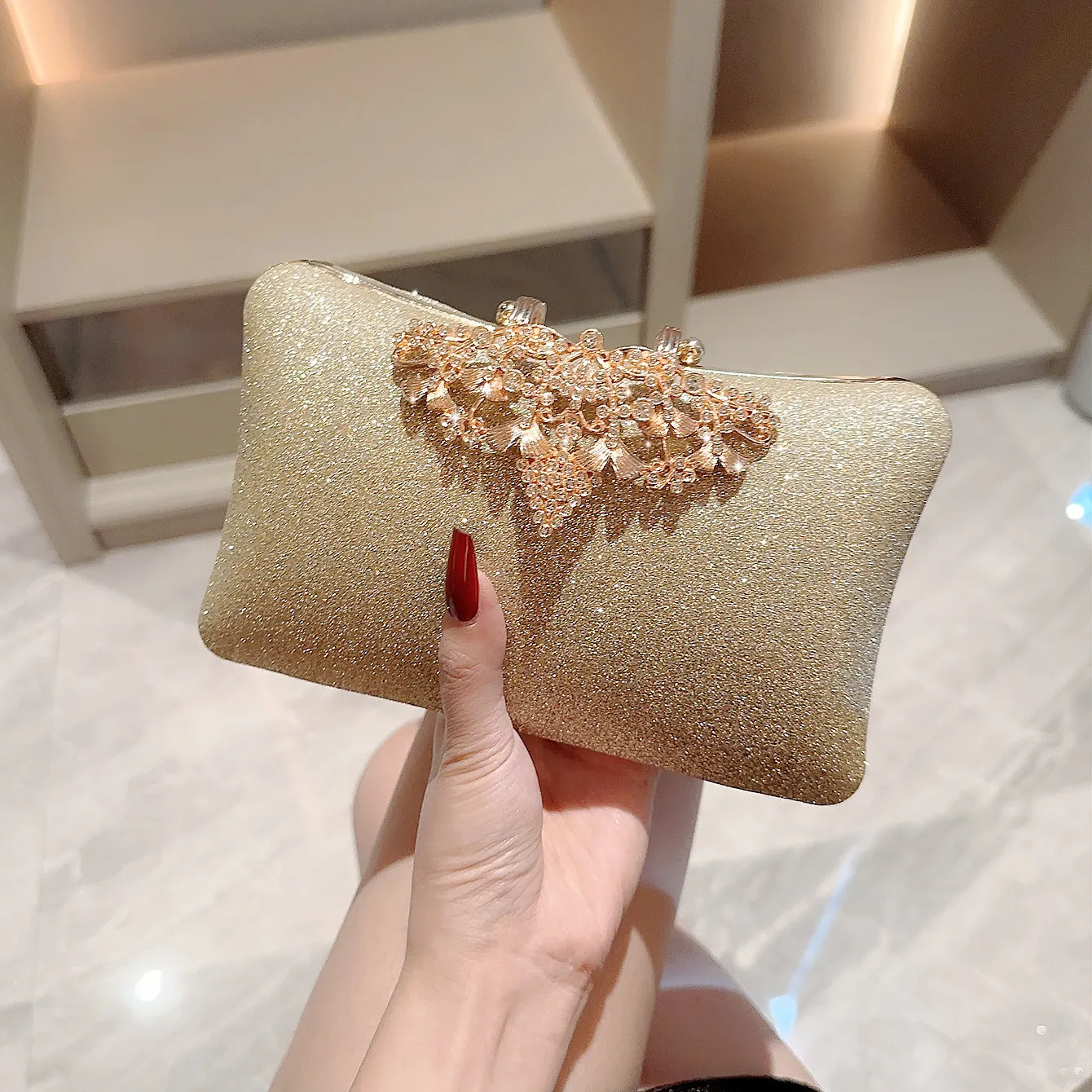 Party Dress Evening Bag Shiny Luxury Gold Clutch Bag Bridal Purse NE984