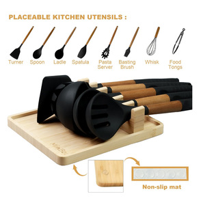 Bamboo <b>Kitchen</b> Utensil Rack With Spoon And Spatula Storage For Chopsticks And Ladle Square Design Wooden Material - Product Image 2
